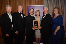 Members of the Lynett-Haggerty family were presented with The University of Scranton’s President’s Medal at the President’s Business Council (PBC) Eleventh Annual Award Dinner on Oct. 4 at The Pierre in New York City. From left are George V. Lynett, Esq., William R. Lynett, University of Scranton President Kevin P. Quinn, S.J., Cecelia L. Haggerty, Edward J. Lynett Jr., and Mary Beth Farrell ’79, chair of the President’s Business Council.
